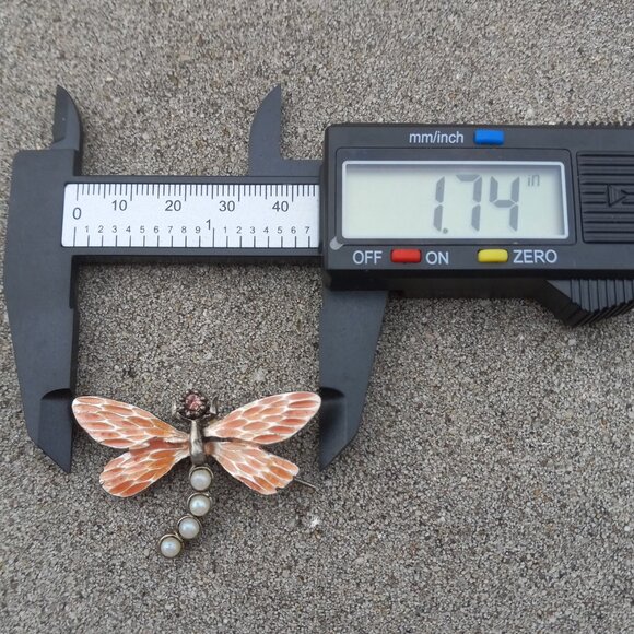 Gerard Yosca Brooch Figural Vintage Enamel Dragonfly in Silver, Orange + White - Picture 10 of 14